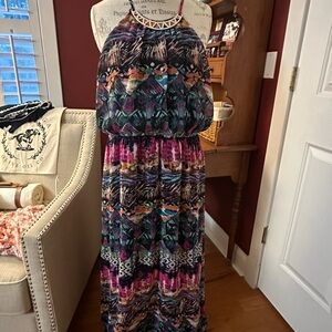 Multicolor Maxi Dress with Metal Detail Strappy Flowy